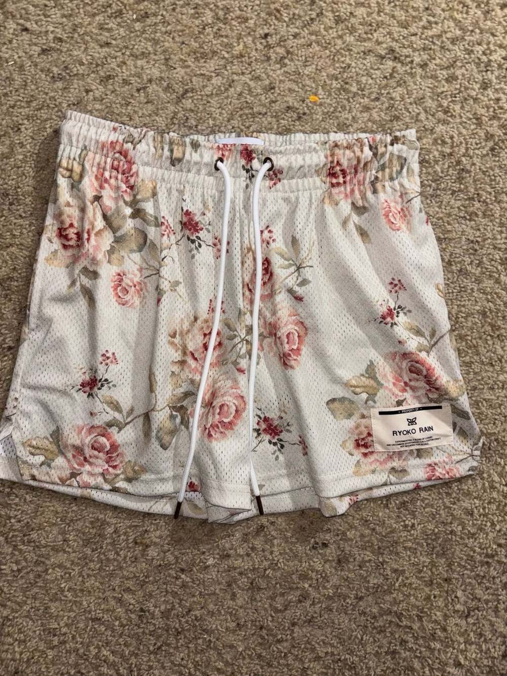 Ryoko Rain Floral Mesh Shorts White Size M